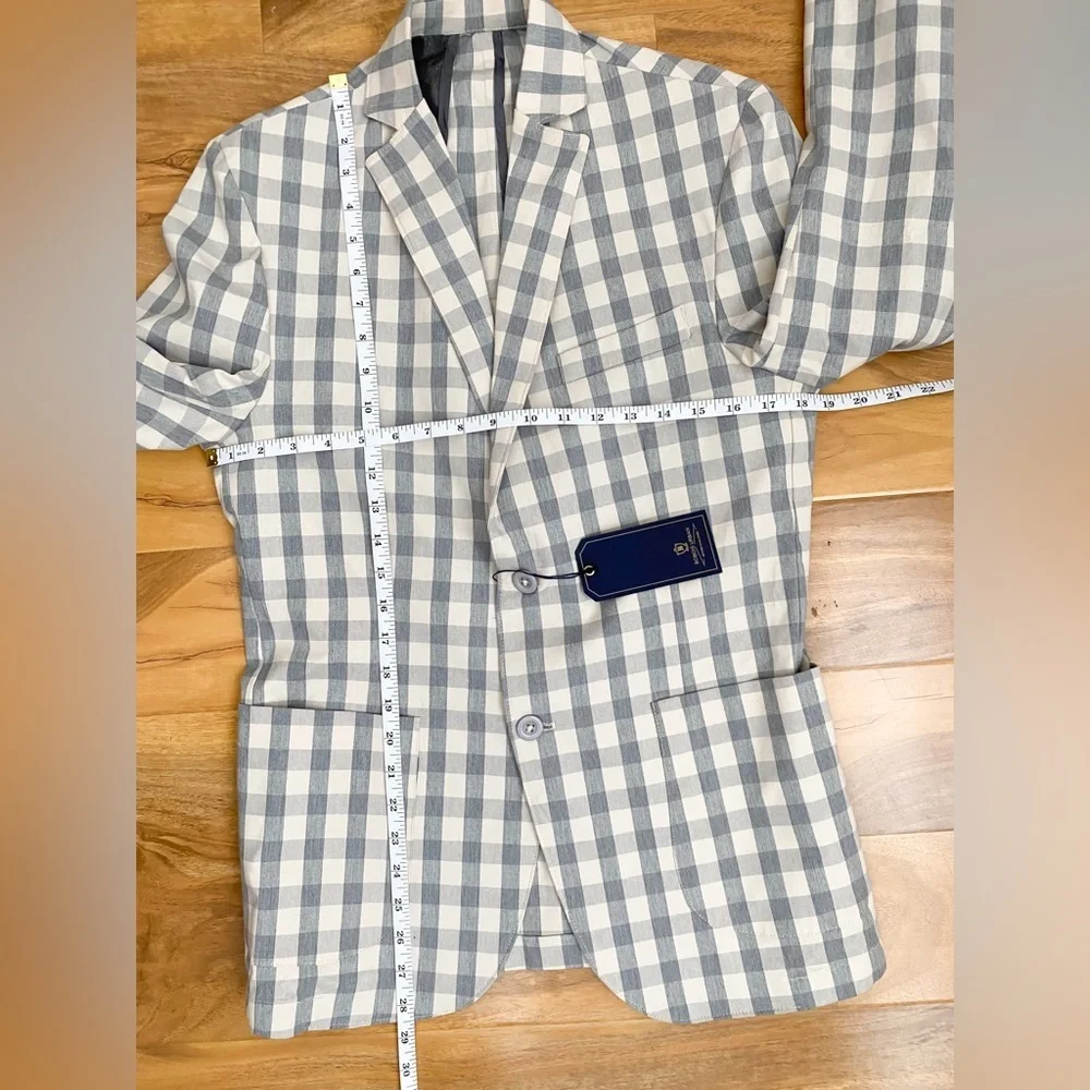Men's Gray Checkered Blazer Sport Coat Suit Jacket Preppy Cocktail Office Dapper